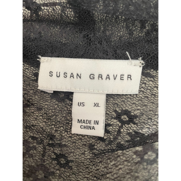 Susan Graver XL Mesh Open Knit Cardigan Foral Embroidered Cottage Dark Romantic - Picture 6 of 11